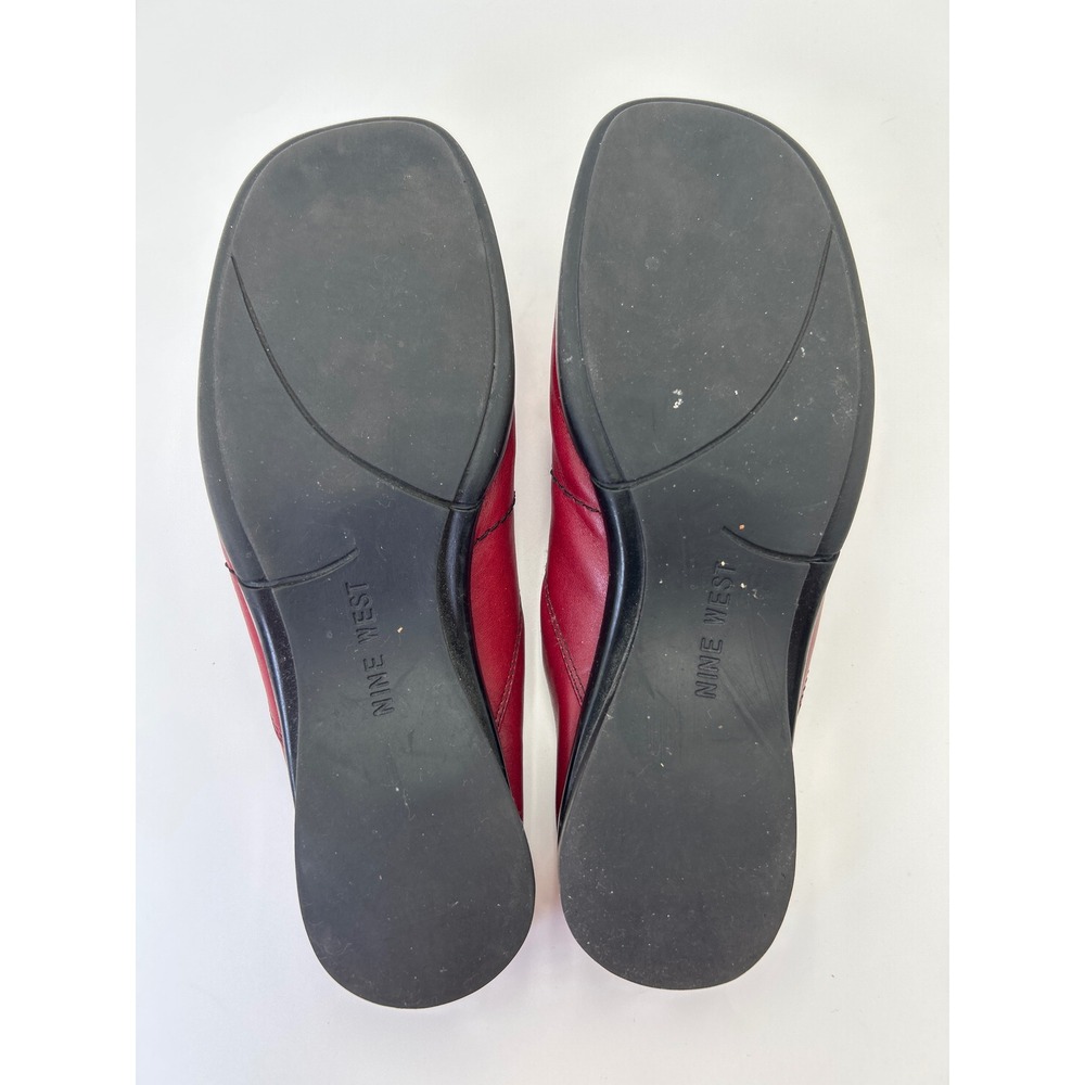 Nine West Renny Red Leather Slide Mules Womens 7.5 Square Low Wedge 90's Heels - Picture 9 of 13